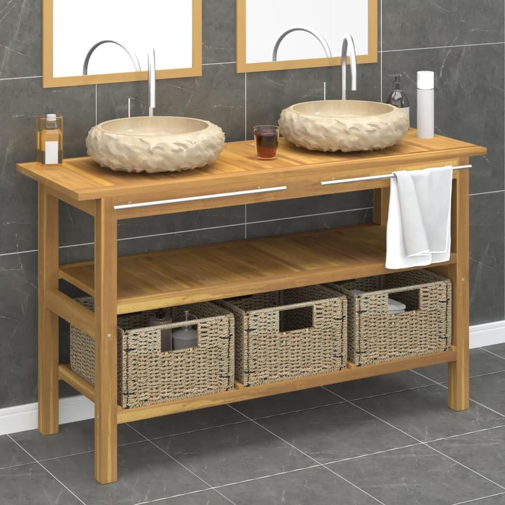 Bathroom Vanity Cabinet with Cream Marble Sinks Solid Wood Teak. Picture 8
