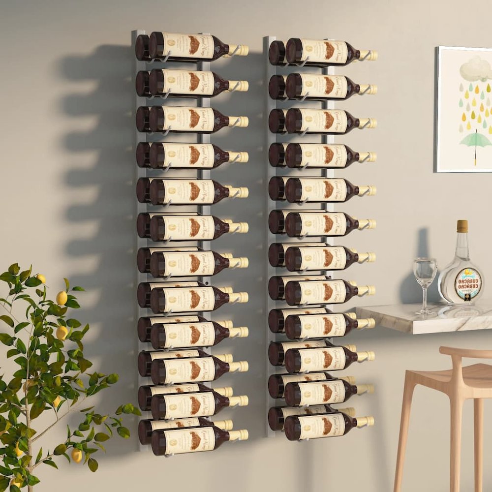 Wall Mounted Wine Rack for 24 Bottles 2 pcs White Iron. Picture 1