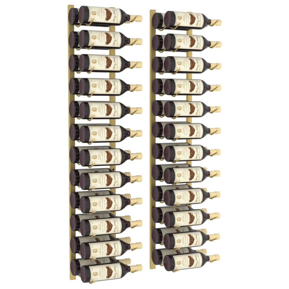 Wall Mounted Wine Rack for 24 Bottles 2 pcs Gold Iron. Picture 2