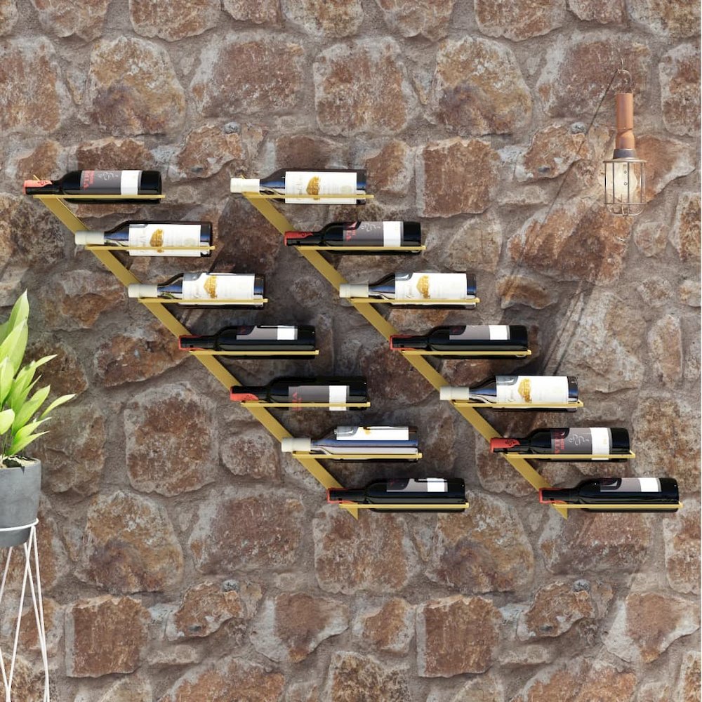 Wall-mounted Wine Rack for 7 Bottles 2 pcs Gold Metal. Picture 1