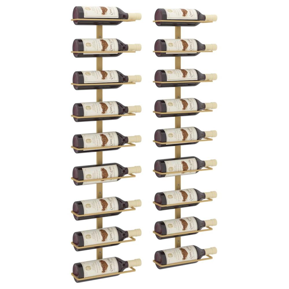 Wall-mounted Wine Rack for 9 Bottles 2 pcs Gold Iron. Picture 2