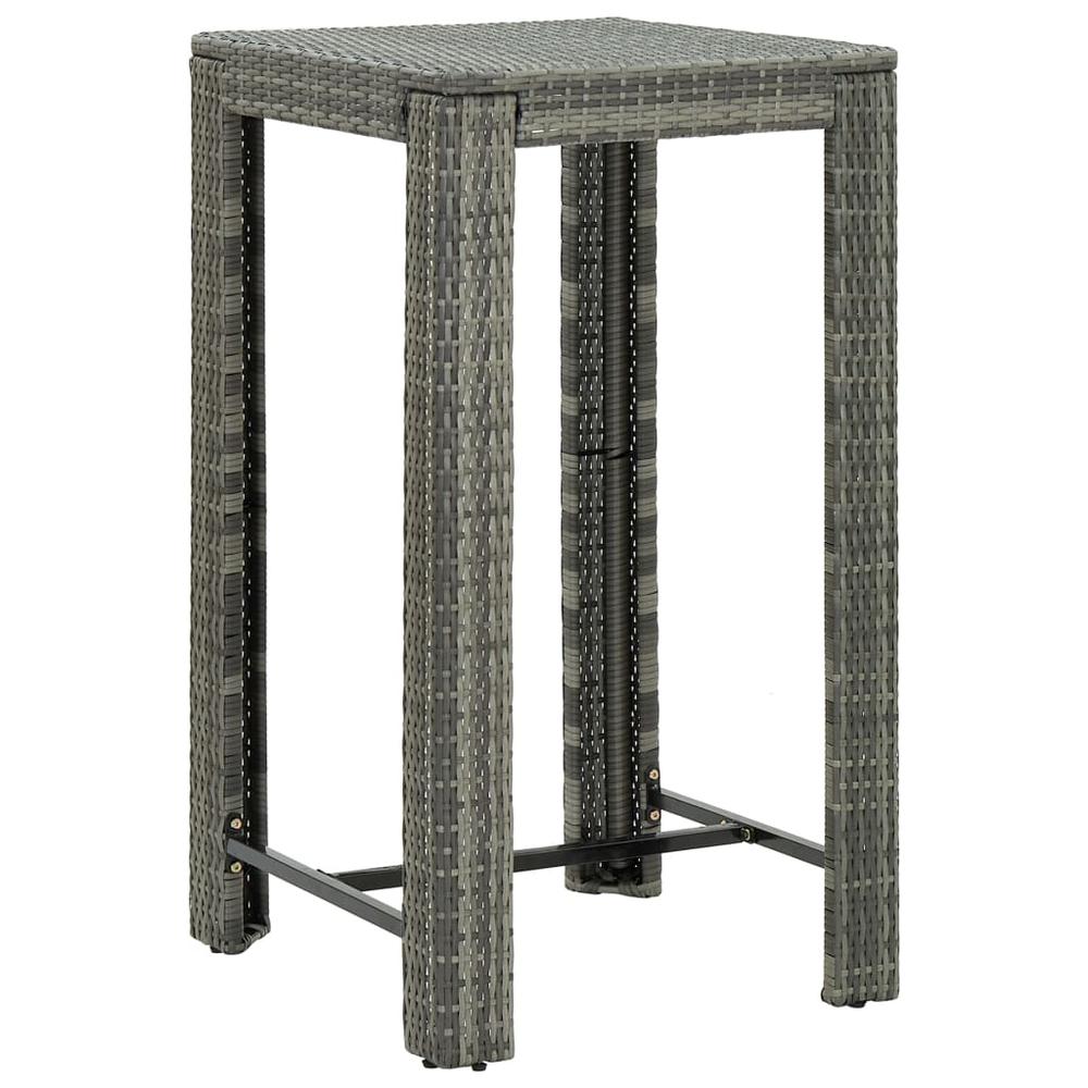 vidaXL 3 Piece Patio Bar Set with Cushions Poly Rattan Gray, 3094779. Picture 6