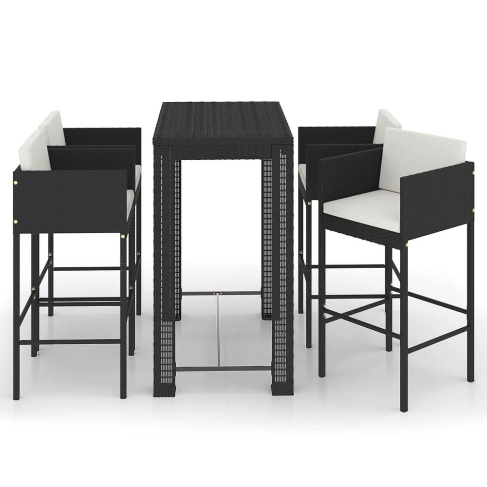5 Piece Patio Bar Set with Cushions Poly Rattan Black. Picture 1