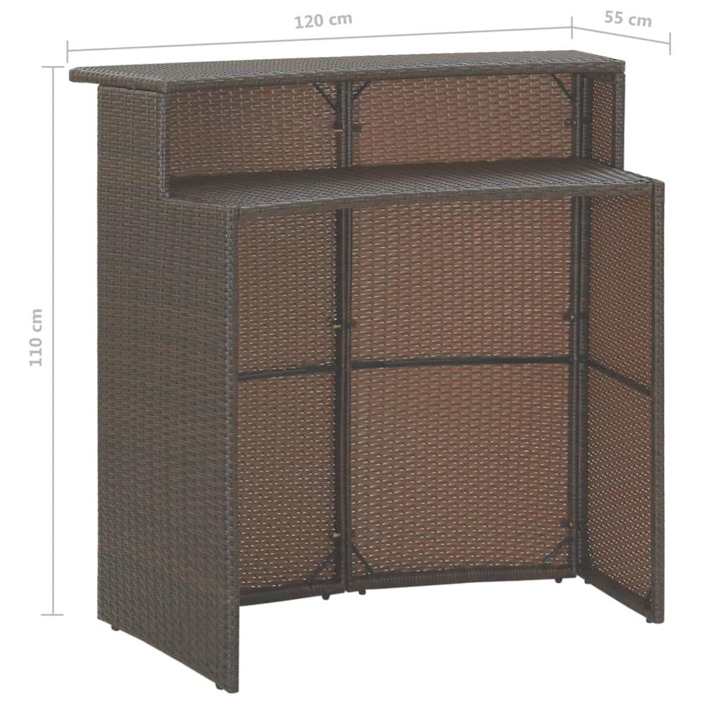 vidaXL 3 Piece Patio Bar Set with Cushions Poly Rattan Brown, 3094806. Picture 10