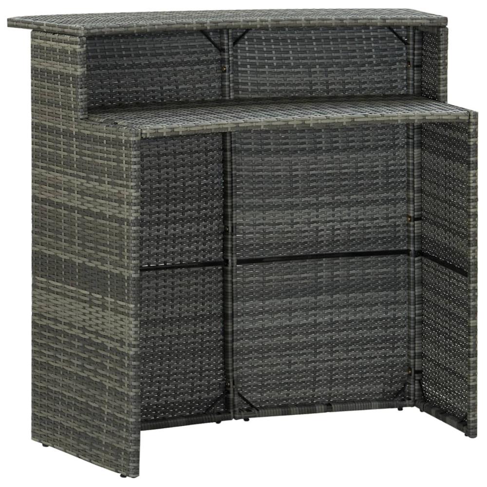 vidaXL 3 Piece Patio Bar Set with Cushions Poly Rattan Gray, 3094808. Picture 6