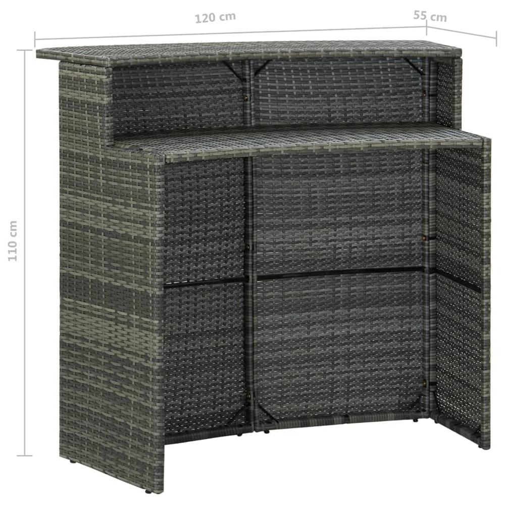 vidaXL 3 Piece Patio Bar Set with Cushions Poly Rattan Gray, 3094808. Picture 10