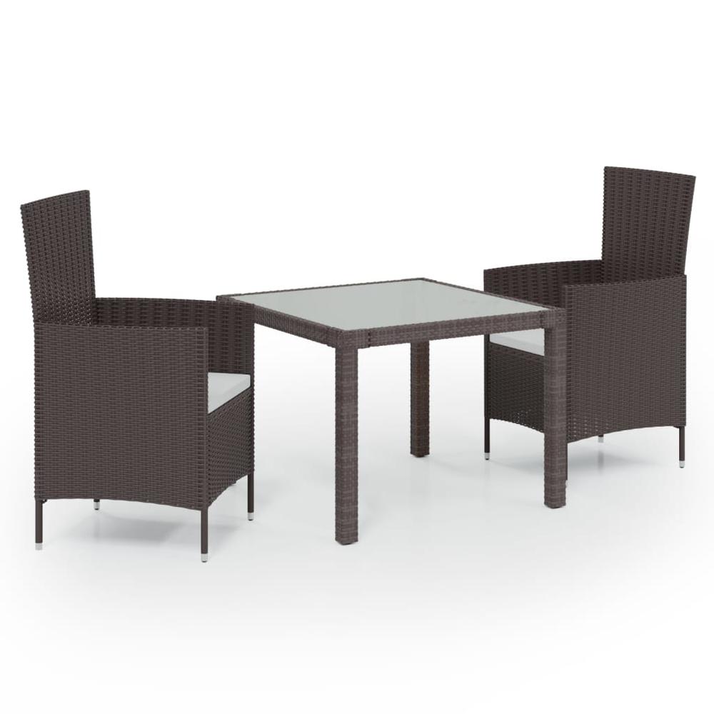 3 Piece Patio Dining Set Poly Rattan Brown. Picture 1