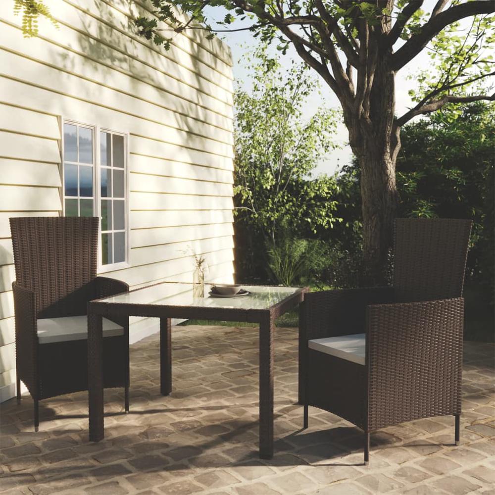 3 Piece Patio Dining Set Poly Rattan Brown. Picture 12
