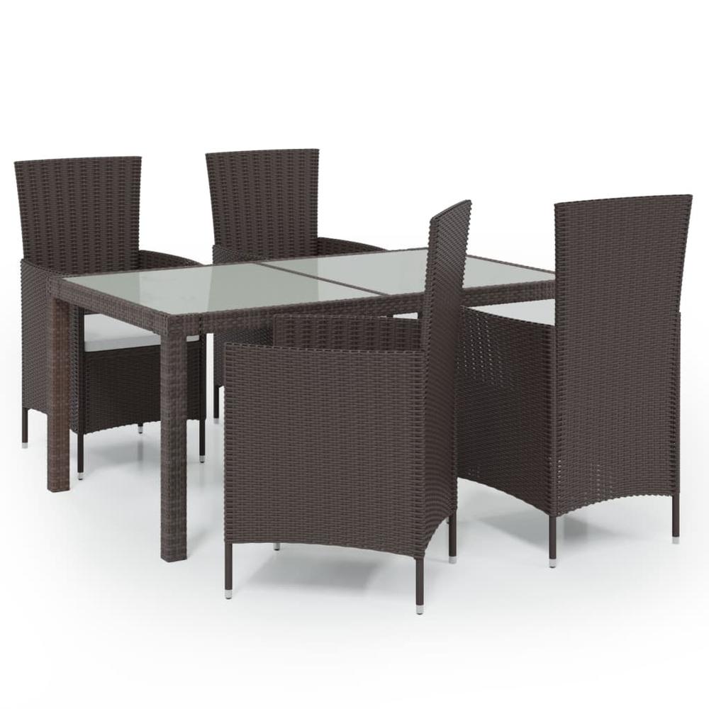 5 Piece Patio Dining Set with Cushions Poly Rattan Brown. Picture 1