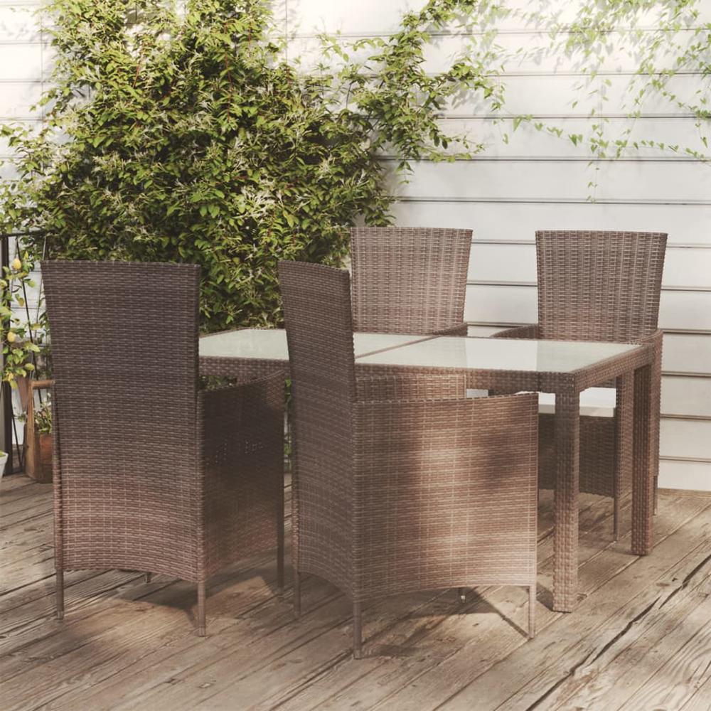5 Piece Patio Dining Set with Cushions Poly Rattan Brown. Picture 12