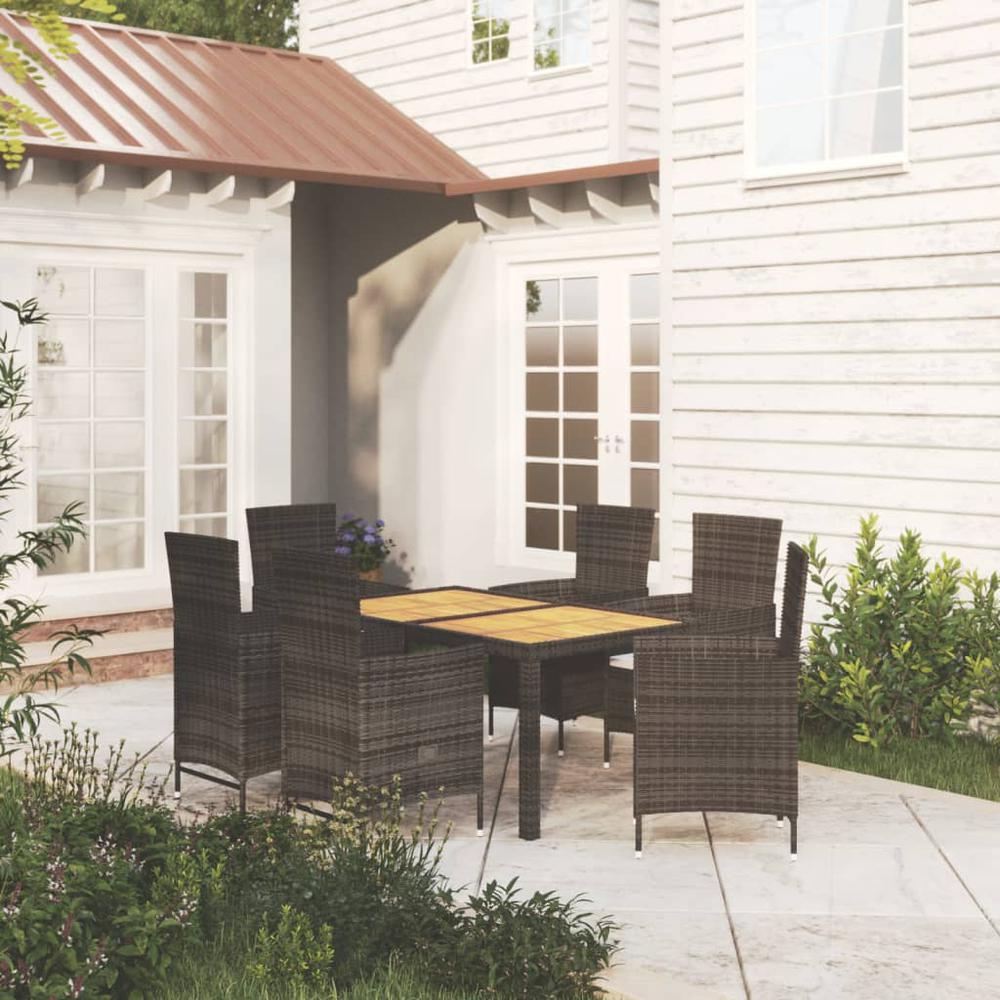 7 Piece Patio Dining Set with Cushions Poly Rattan Black. Picture 12