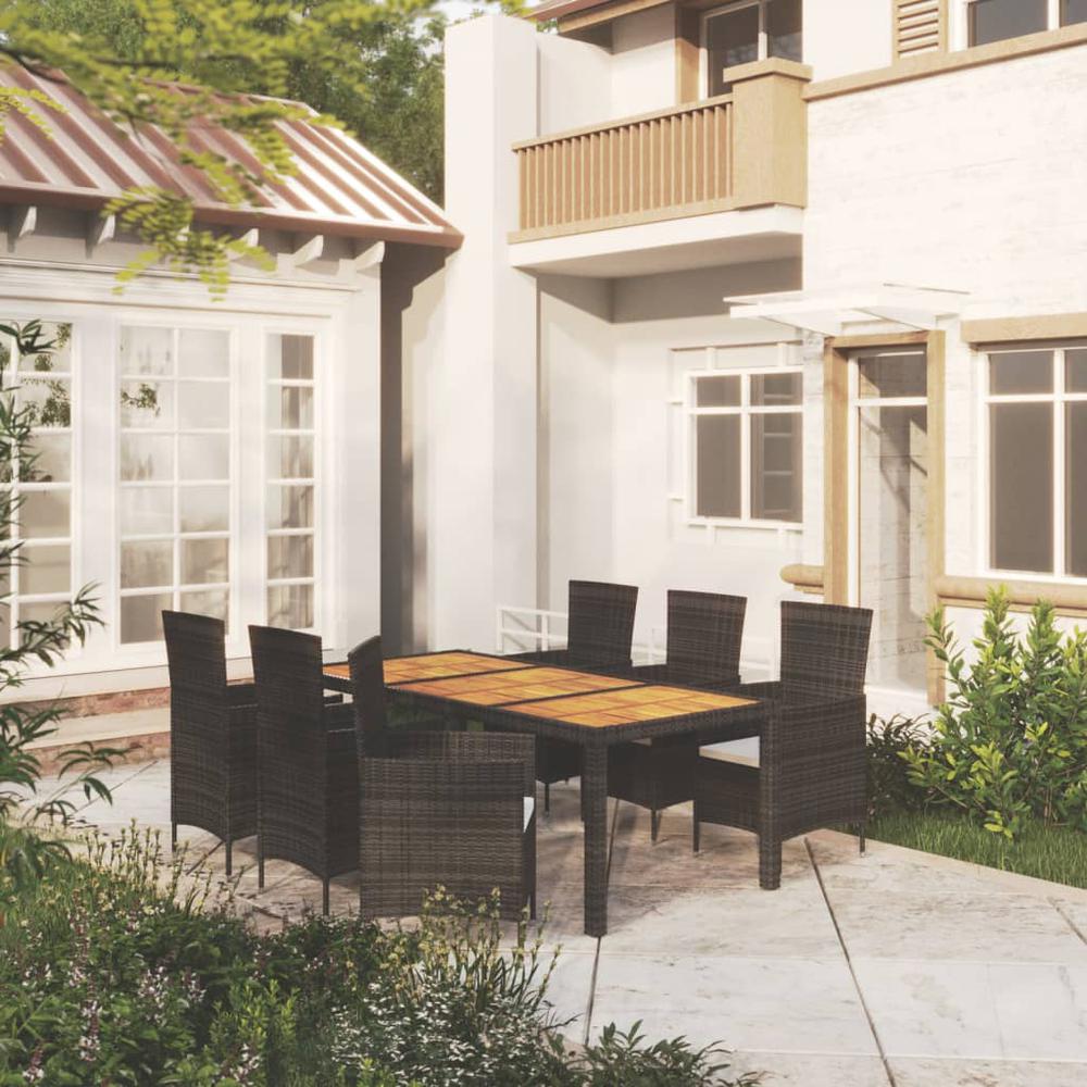 7 Piece Patio Dining Set with Cushions Poly Rattan Black. Picture 12