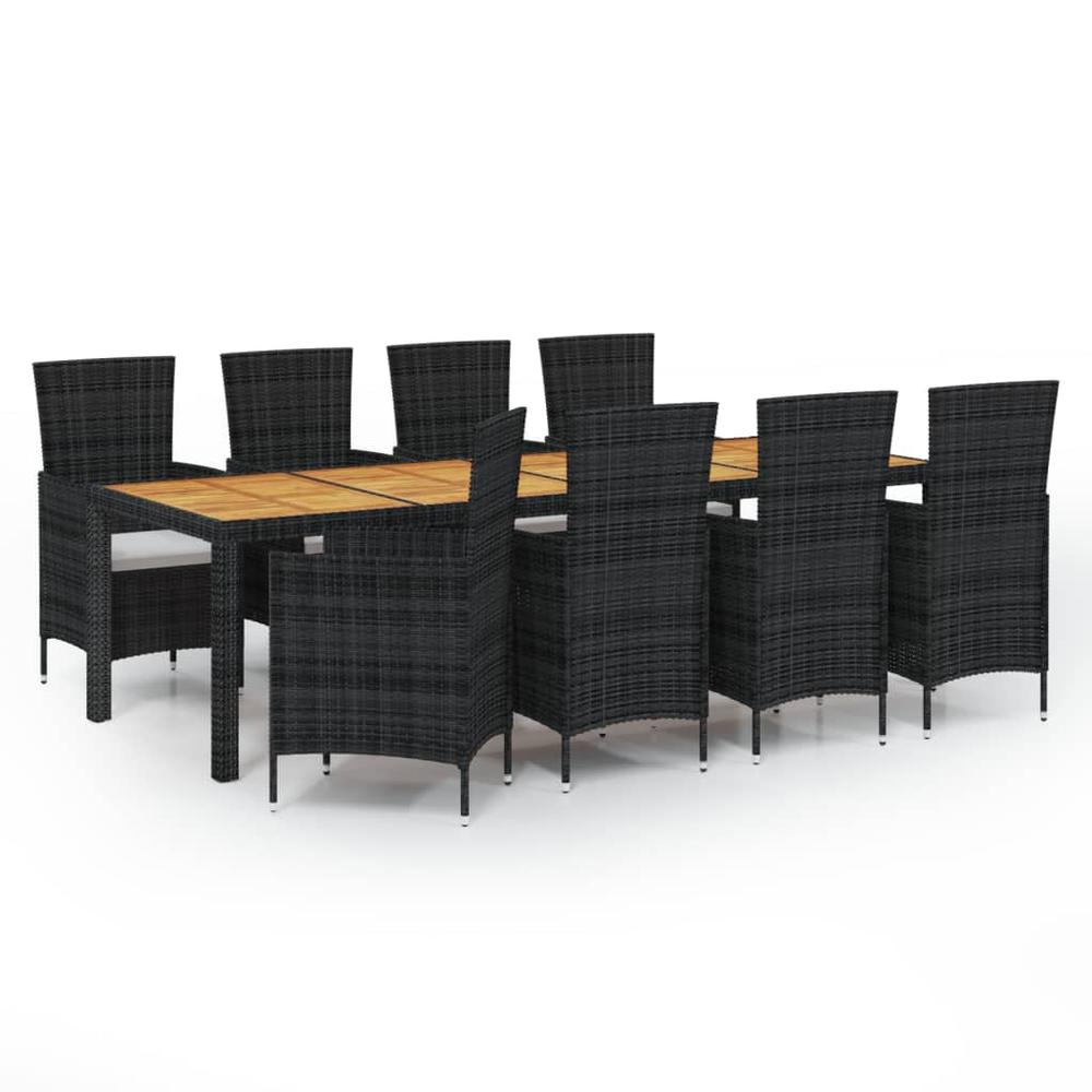9 Piece Patio Dining Set with Cushions Poly Rattan Black. Picture 1