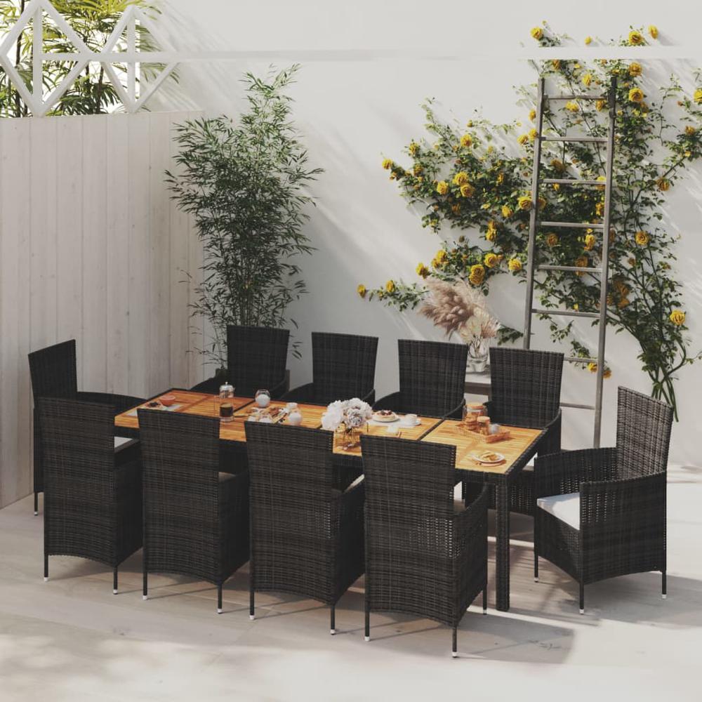 11 Piece Patio Dining Set with Cushions Poly Rattan Black. Picture 12