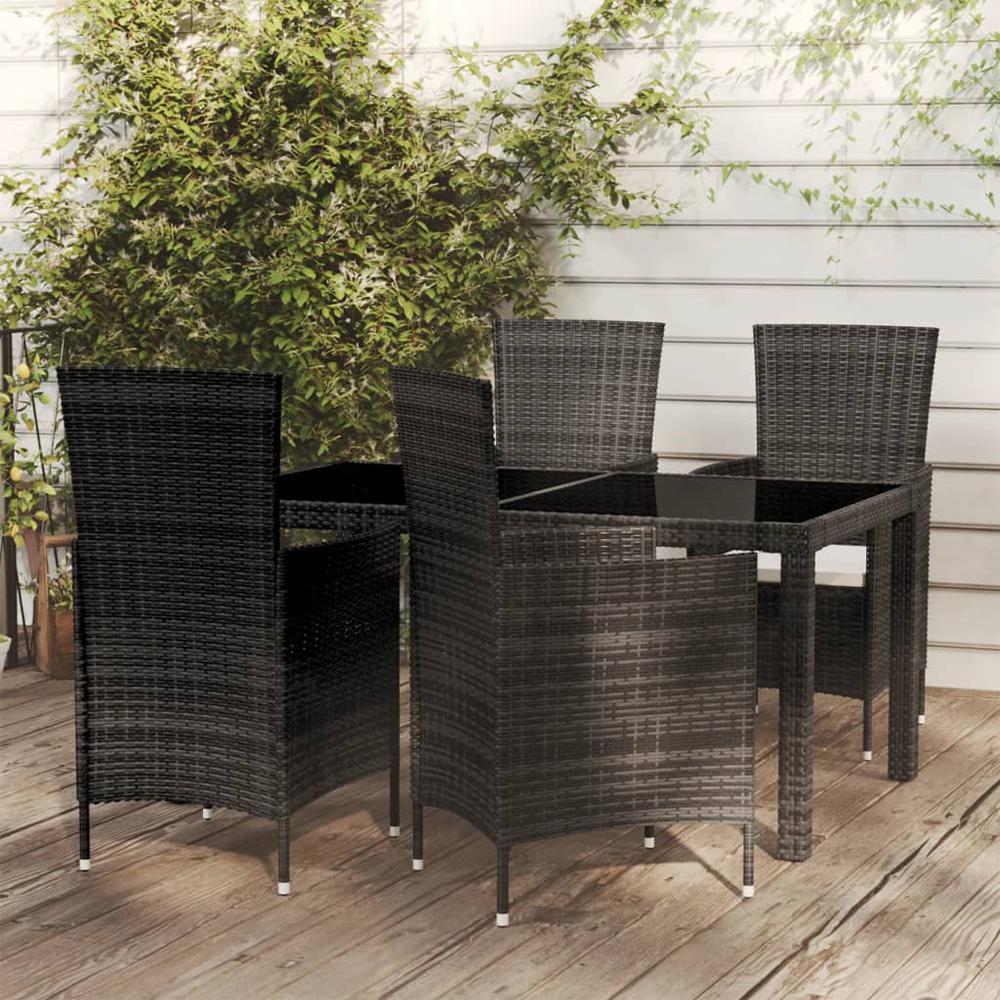 5 Piece Patio Dining Set with Cushions Poly Rattan Black. Picture 12