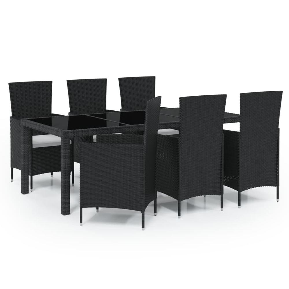 7 Piece Patio Dining Set with Cushions Poly Rattan Black. Picture 1