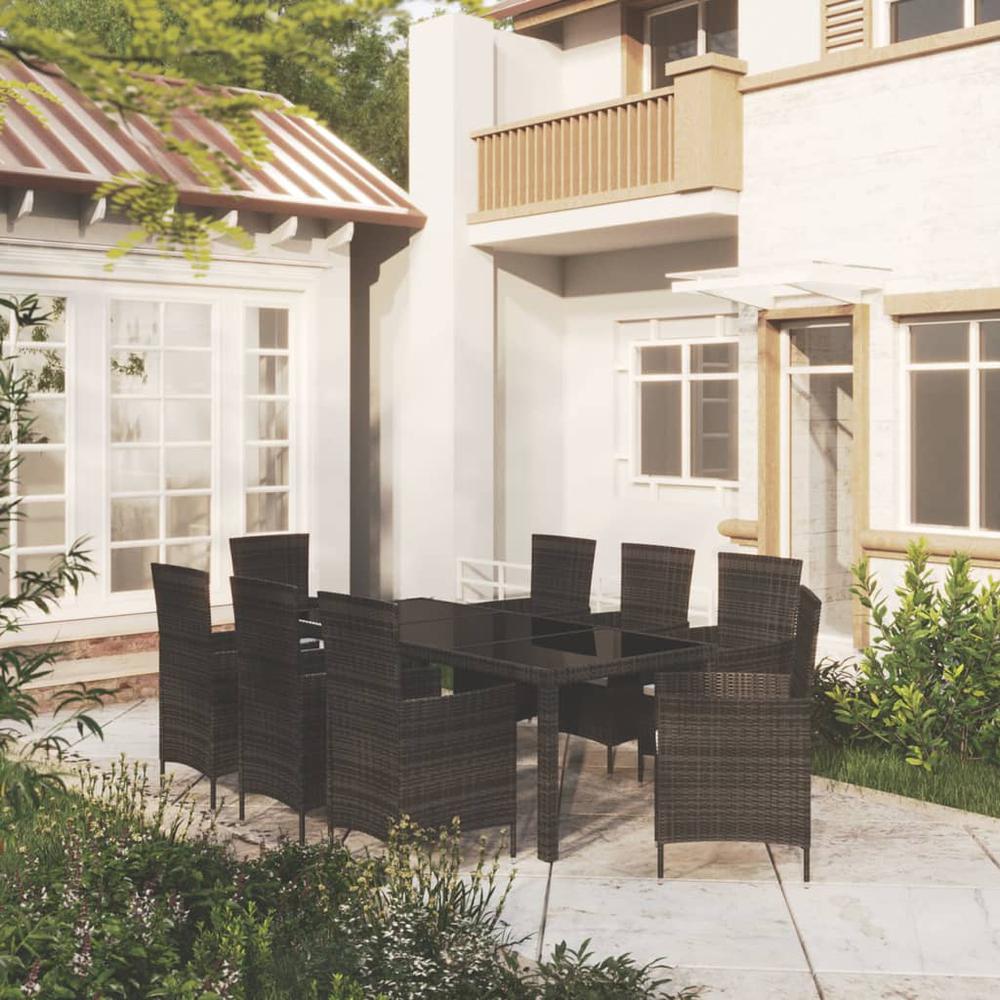 9 Piece Patio Dining Set with Cushions Poly Rattan. Picture 12