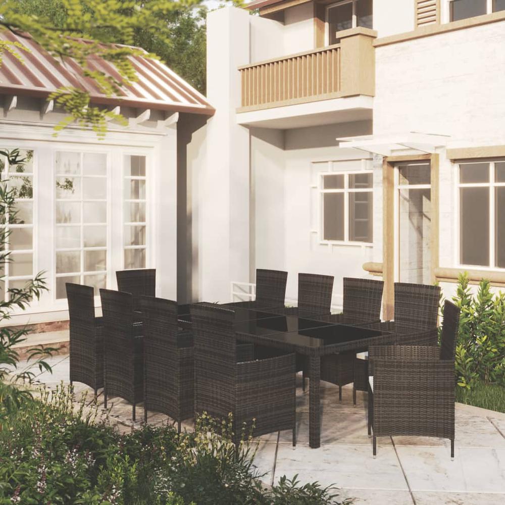 11 Piece Patio Dining Set with Cushions Poly Rattan Black. Picture 12