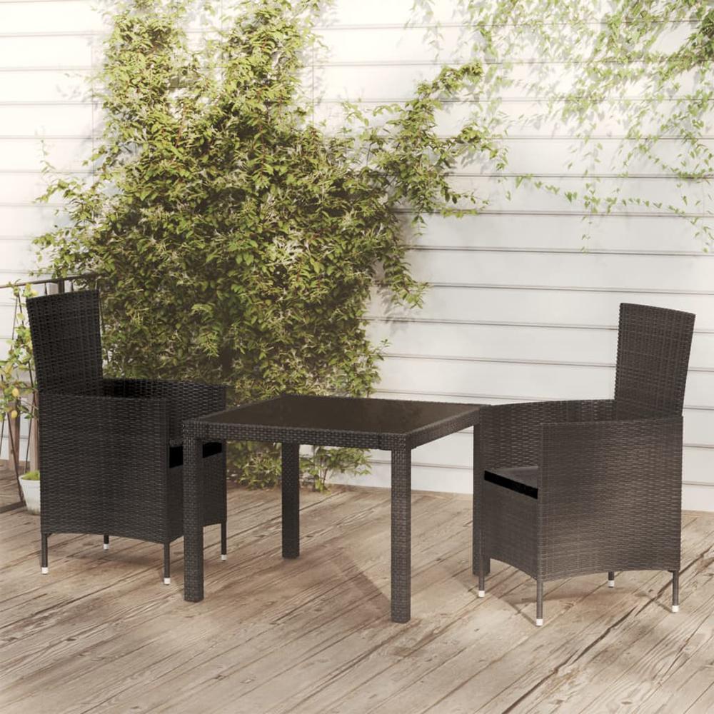 3 Piece Patio Dining Set with Cushions Poly Rattan Black. Picture 12