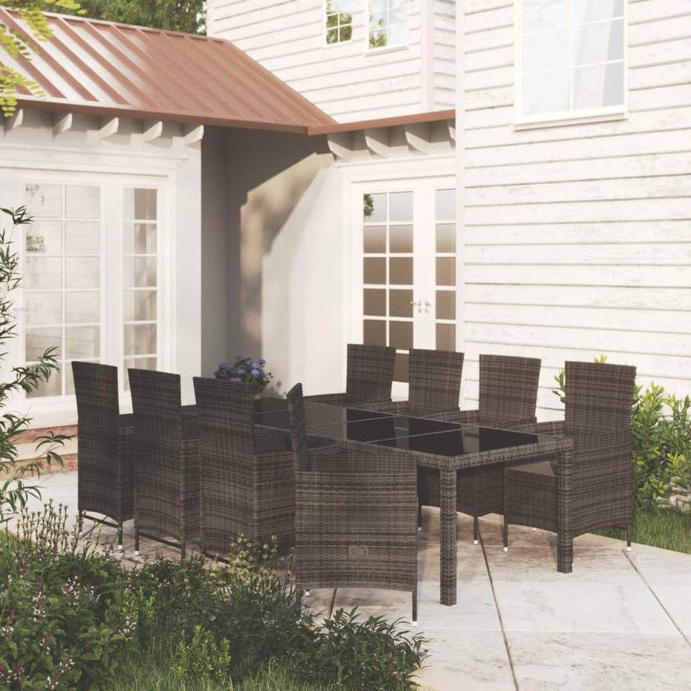 9 Piece Patio Dining Set with Cushions Poly Rattan Black. Picture 12