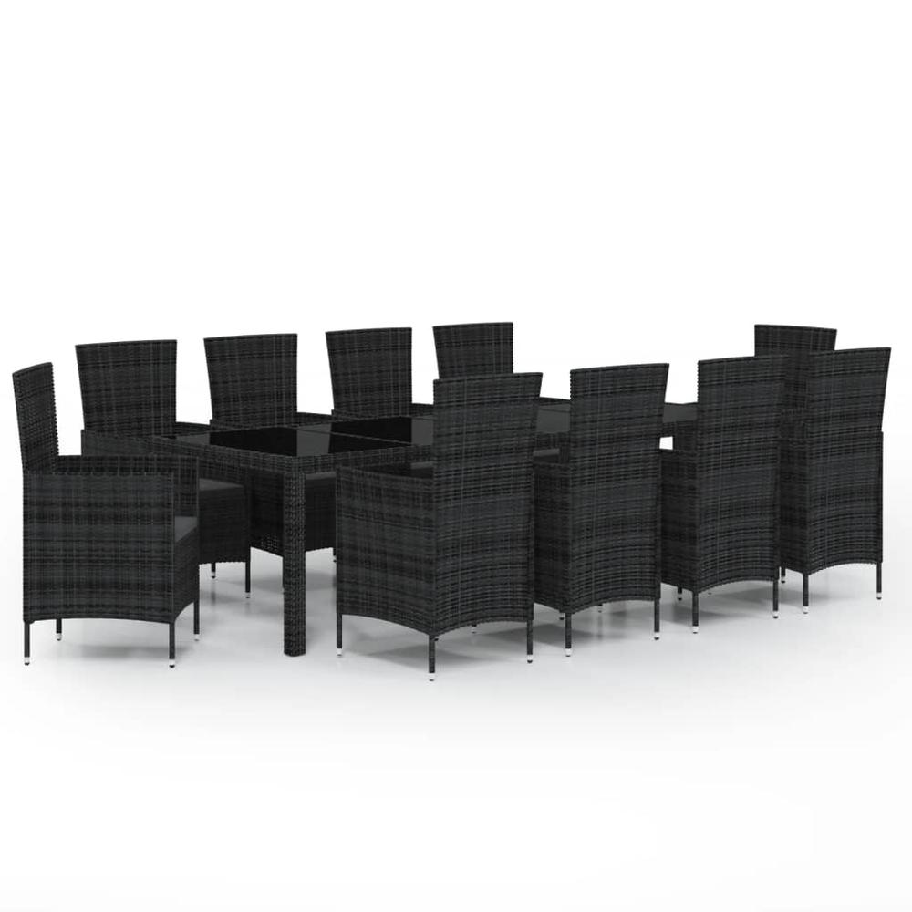 11 Piece Patio Dining Set with Cushions Poly Rattan Black. Picture 1