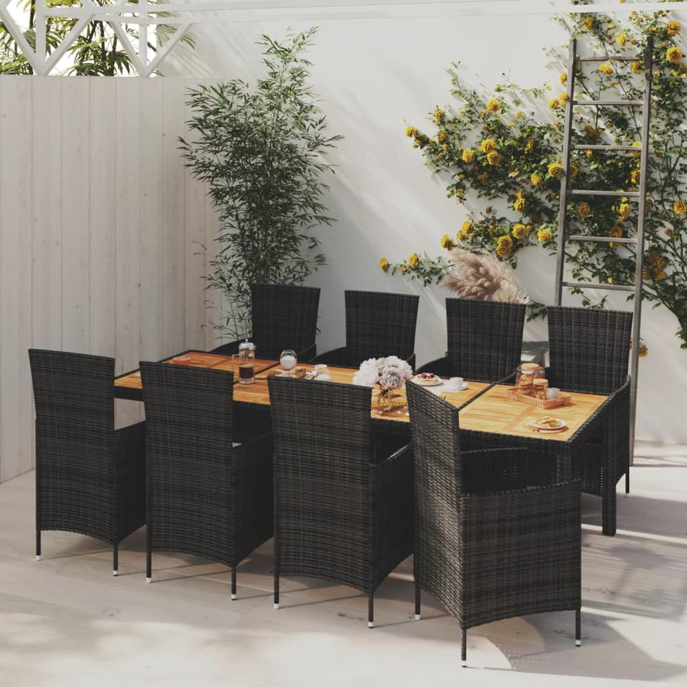 9 Piece Patio Dining Set with Cushions Poly Rattan Black. Picture 12