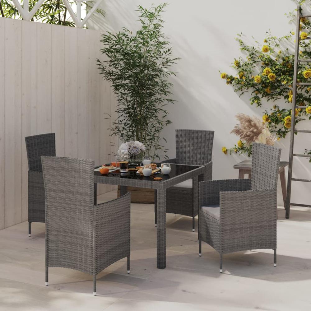 5 Piece Patio Dining Set with Cushions Poly Rattan Gray. Picture 6