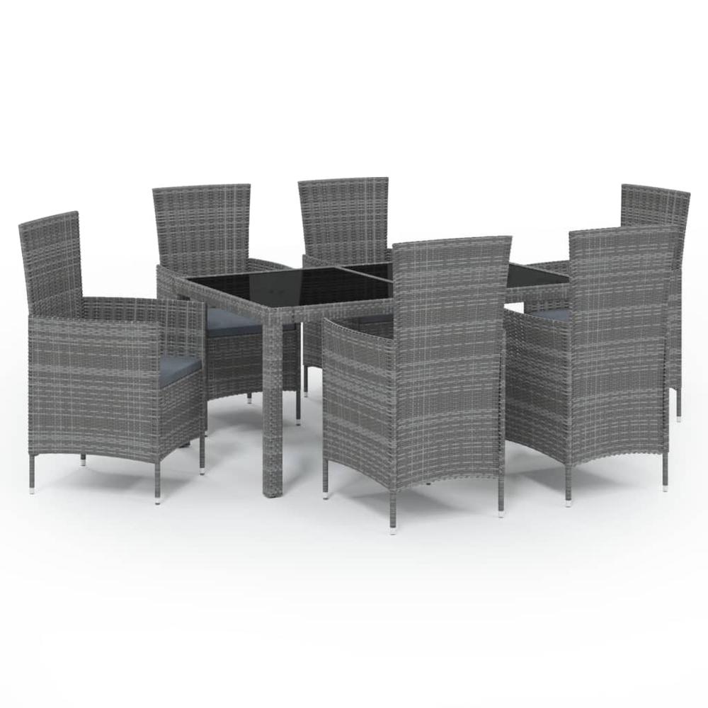 7 Piece Patio Dining Set with Cushions Poly Rattan Gray. Picture 1