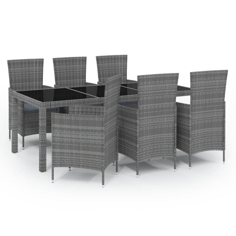7 Piece Patio Dining Set with Cushions Poly Rattan Gray. Picture 1