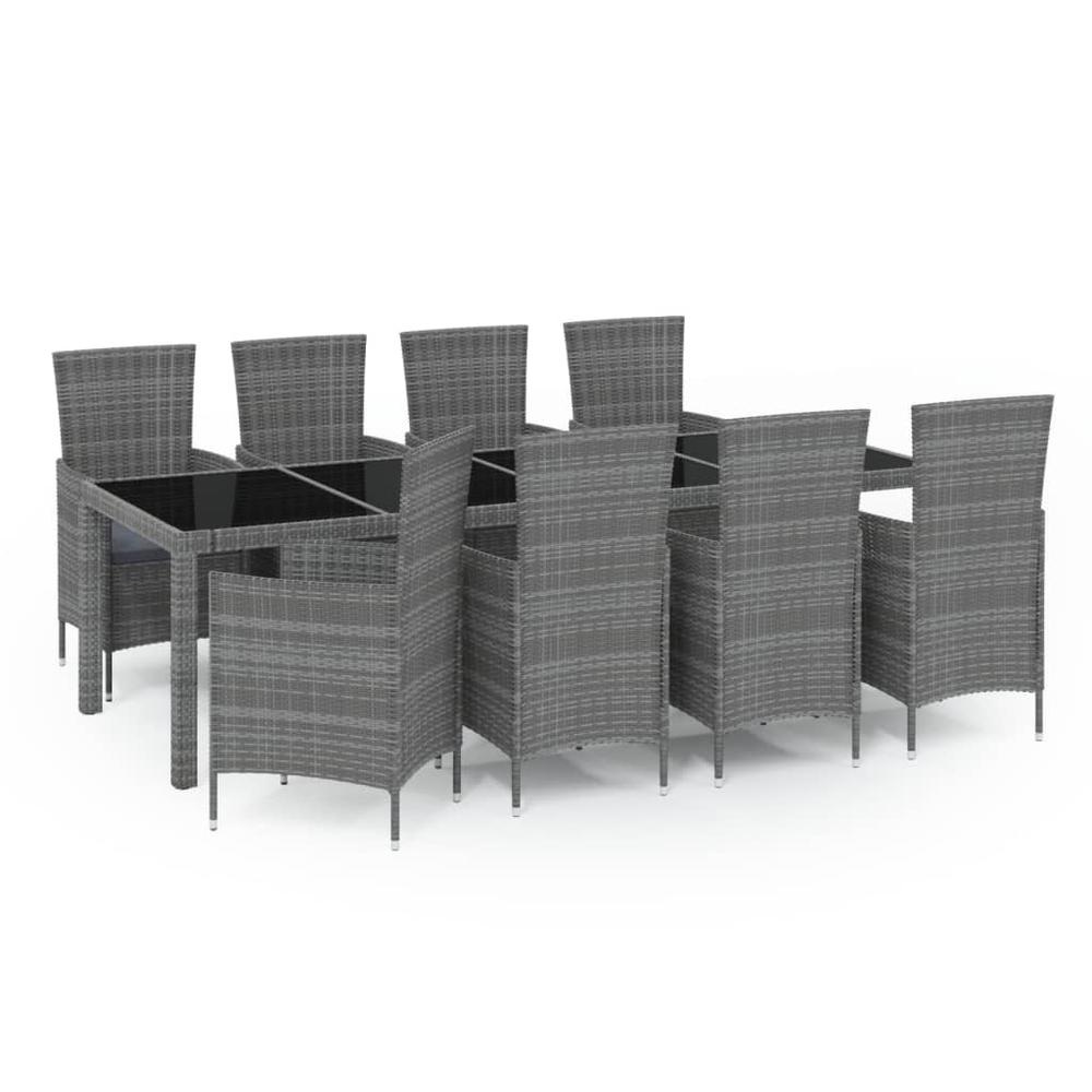9 Piece Patio Dining Set with Cushions Poly Rattan Gray. Picture 1