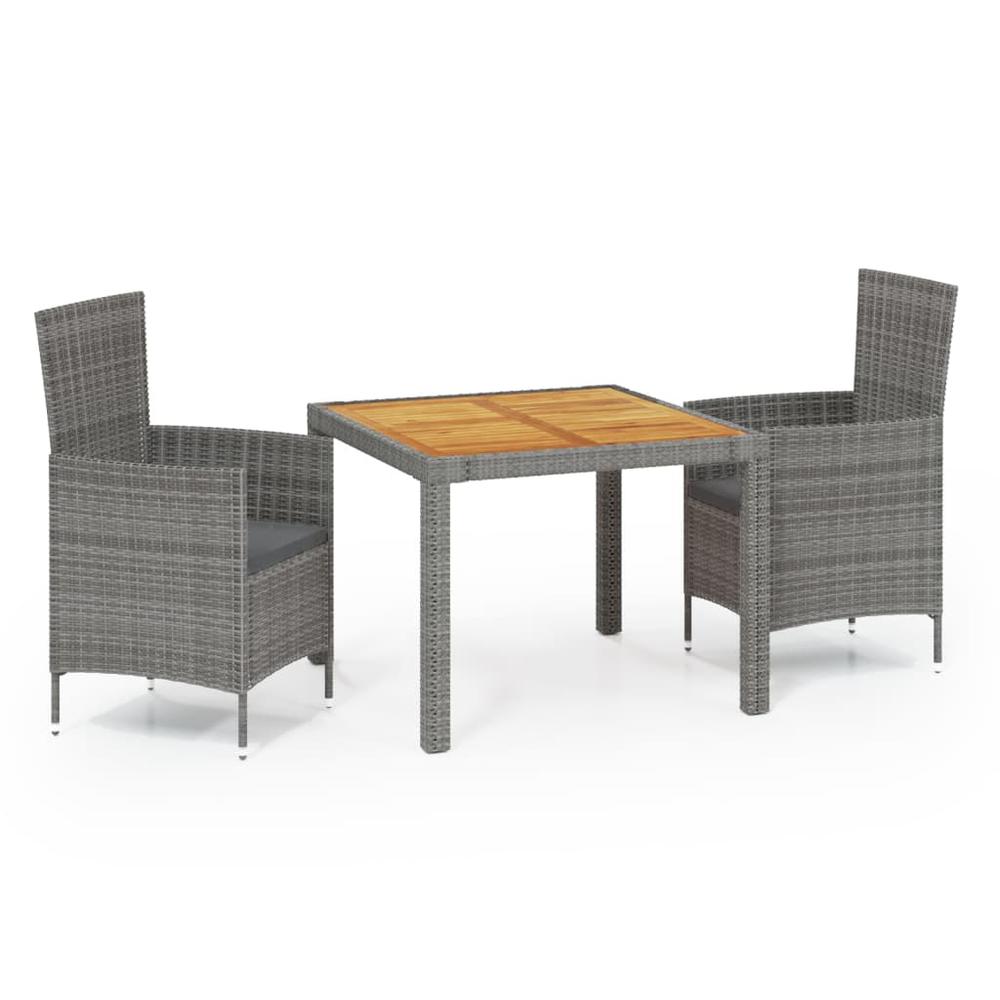 3 Piece Patio Dining Set with Cushions Poly Rattan Gray. Picture 1