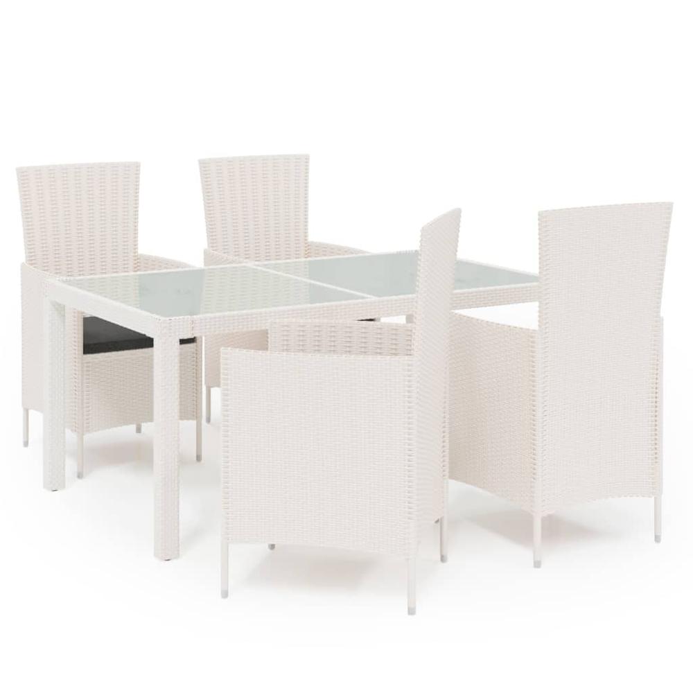 5 Piece Patio Dining Set with Cushions Poly Rattan White. Picture 1