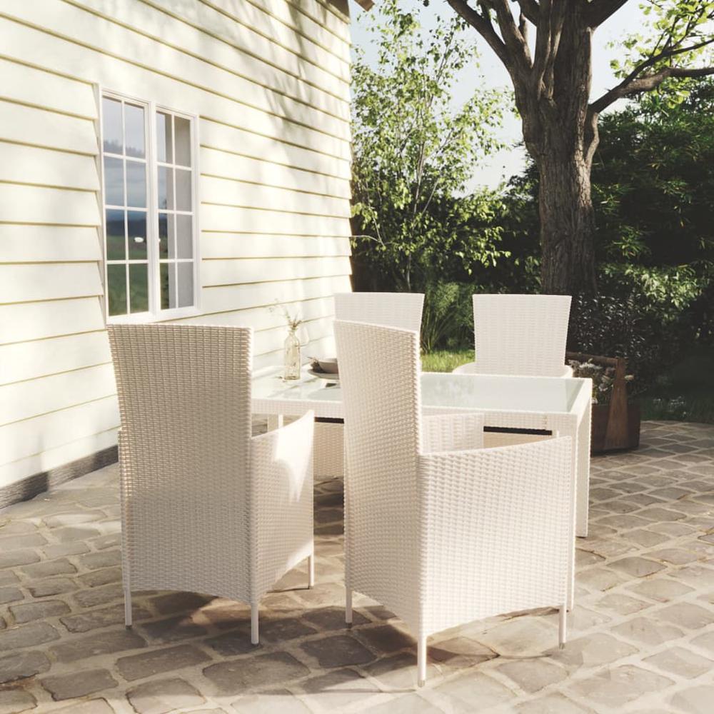 5 Piece Patio Dining Set with Cushions Poly Rattan White. Picture 12