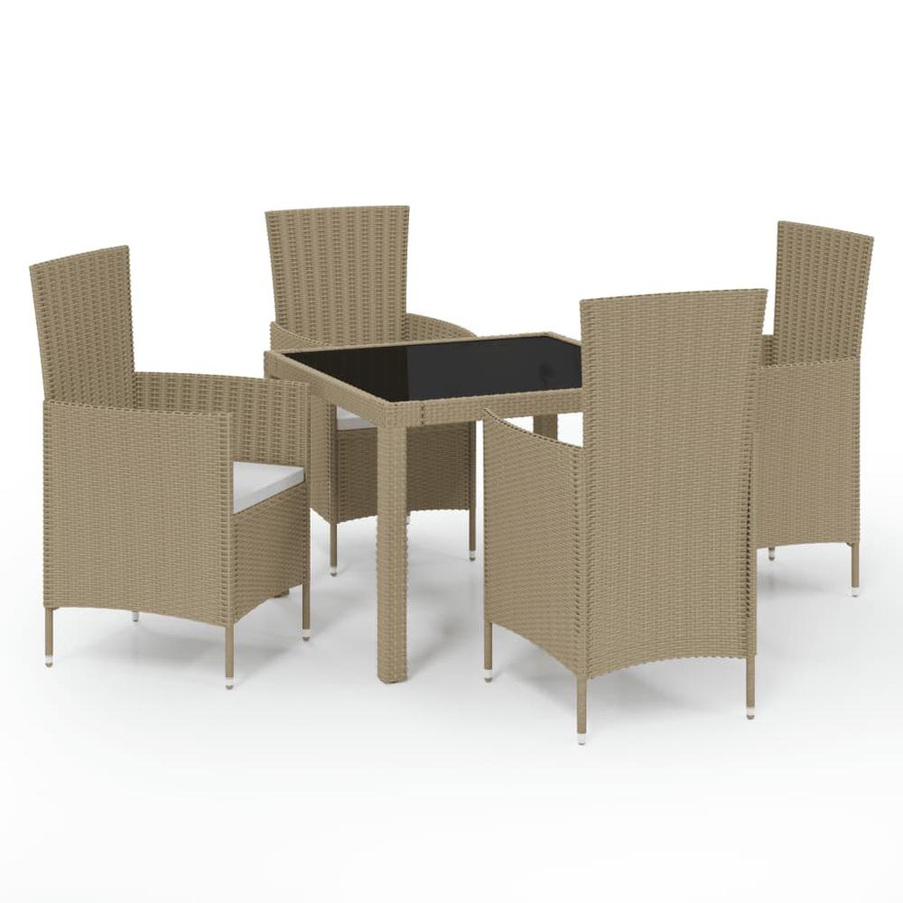 5 Piece Outdoor Dining Set with Cushions Poly Rattan Beige. Picture 1