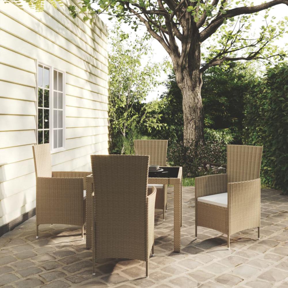 5 Piece Outdoor Dining Set with Cushions Poly Rattan Beige. Picture 4