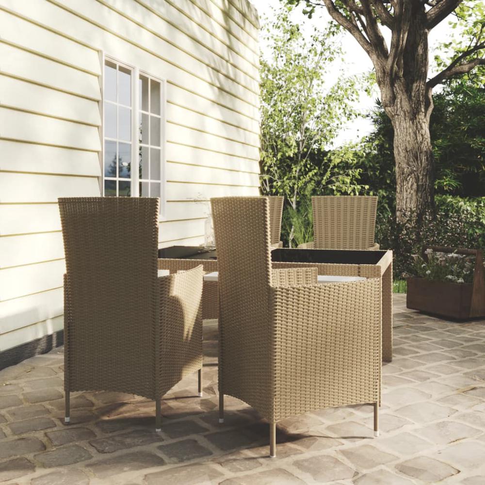 5 Piece Outdoor Dining Set with Cushions Poly Rattan Beige. Picture 4
