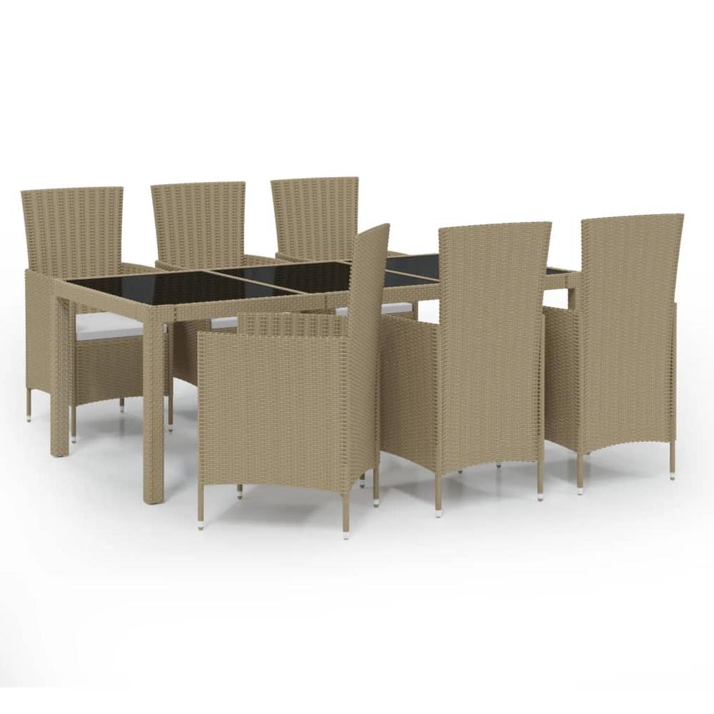 7 Piece Outdoor Dining Set with Cushions Poly Rattan Beige. Picture 1