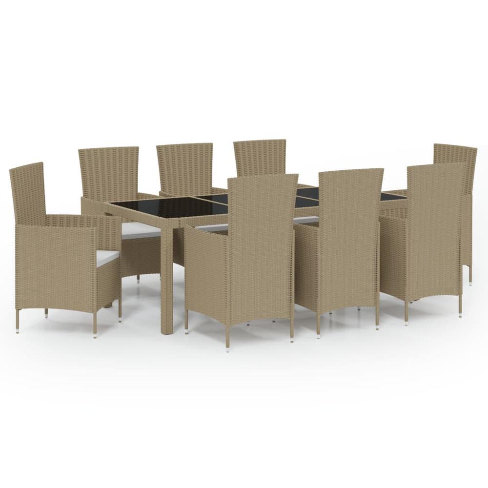 9 Piece Outdoor Dining Set with Cushions Poly Rattan Beige. Picture 1