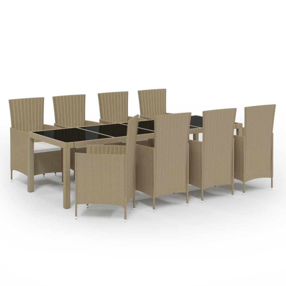 9 Piece Patio Dining Set with Cushions Poly Rattan Beige. Picture 1