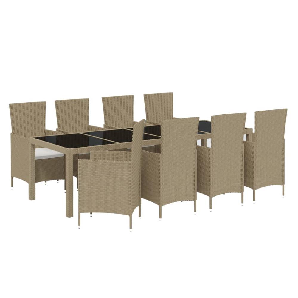 9 Piece Patio Dining Set with Cushions Poly Rattan Beige. Picture 2