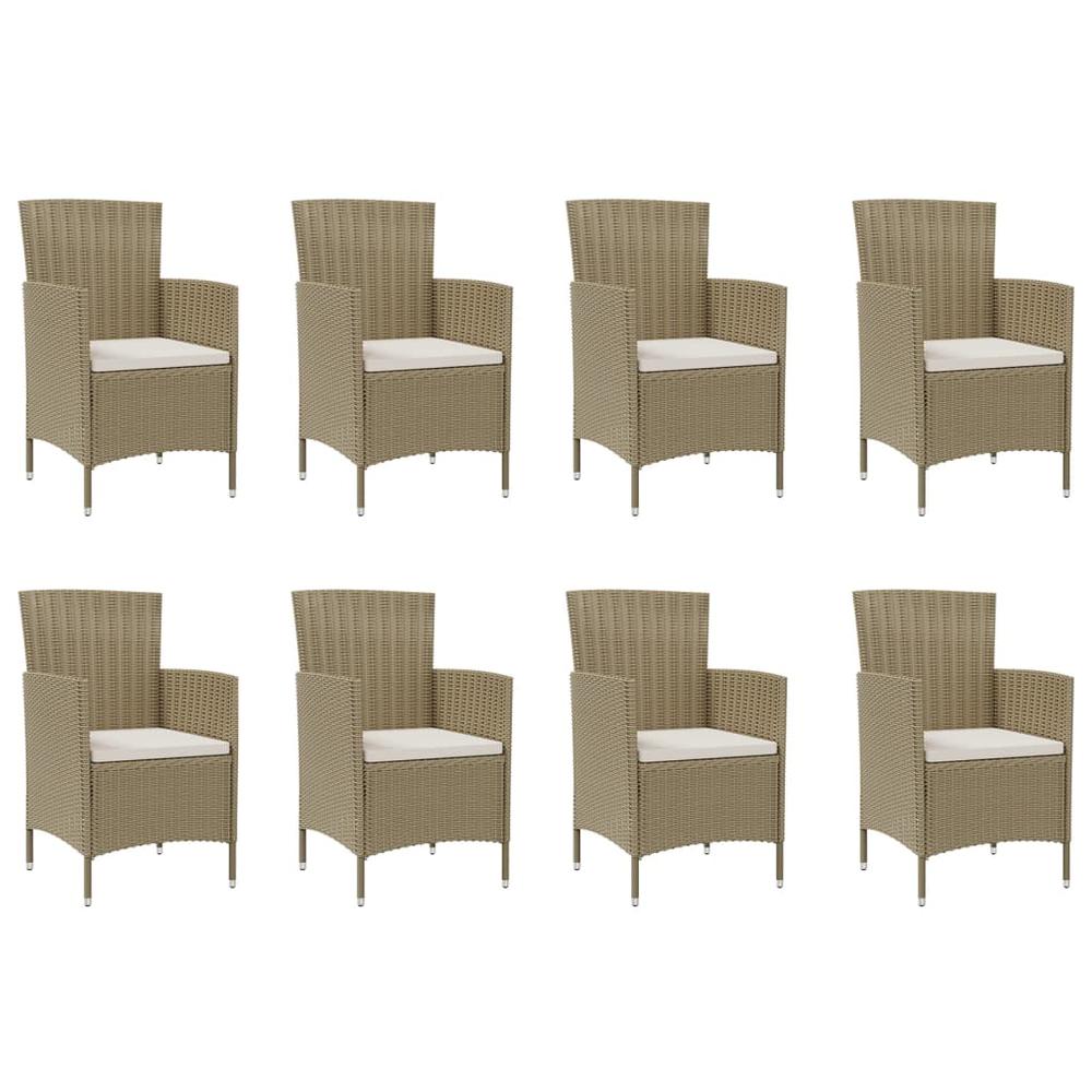 9 Piece Patio Dining Set with Cushions Poly Rattan Beige. Picture 5
