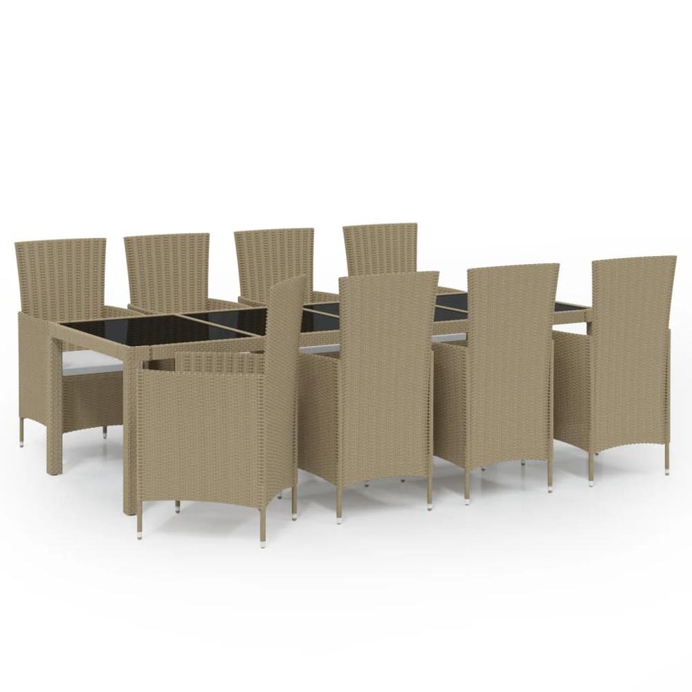 11 Piece Outdoor Dining Set with Cushions Poly Rattan Beige. Picture 1