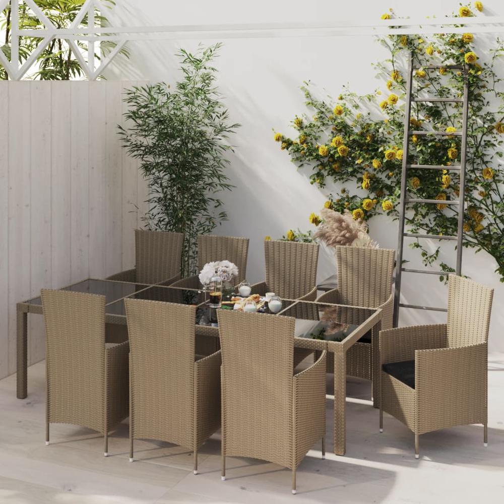 11 Piece Outdoor Dining Set with Cushions Poly Rattan Beige. Picture 4