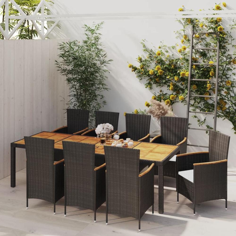 9 Piece Patio Dining Set with Cushions Poly Rattan Black. Picture 6
