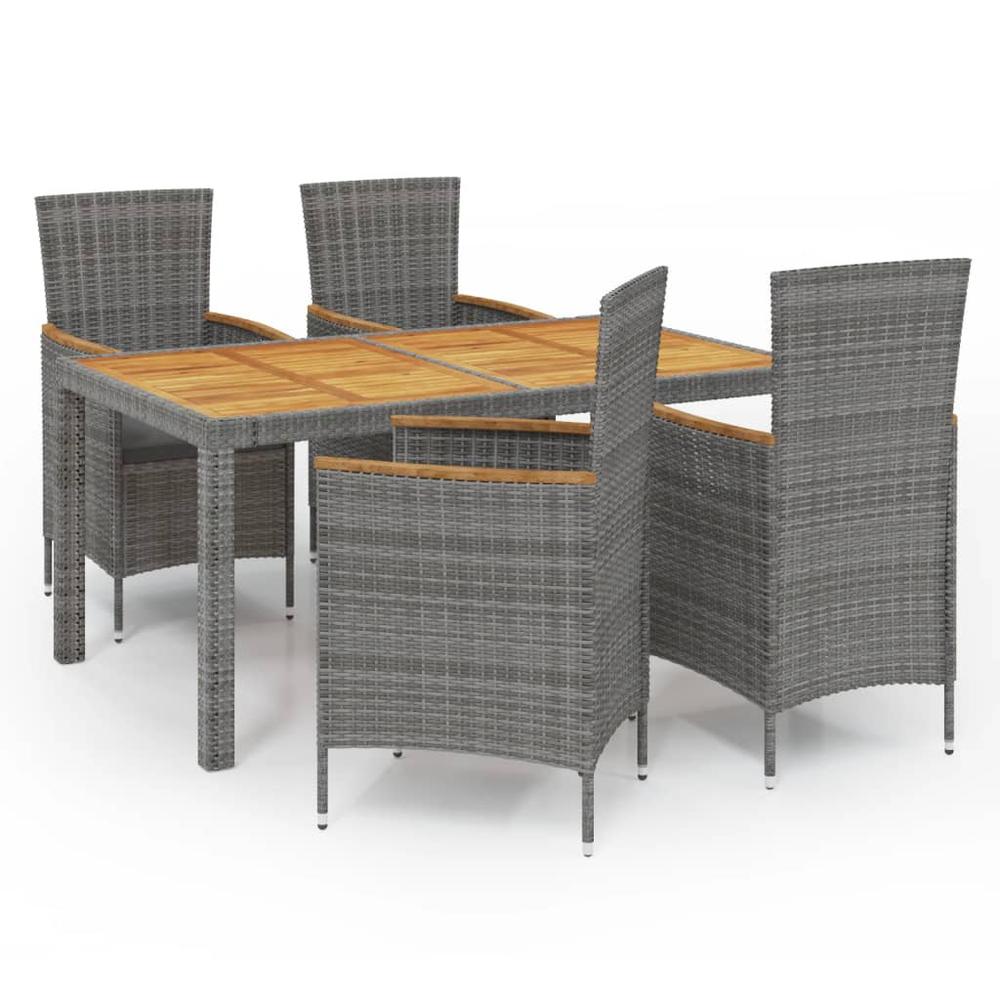 5 Piece Patio Dining Set with Cushions Poly Rattan Gray. Picture 1