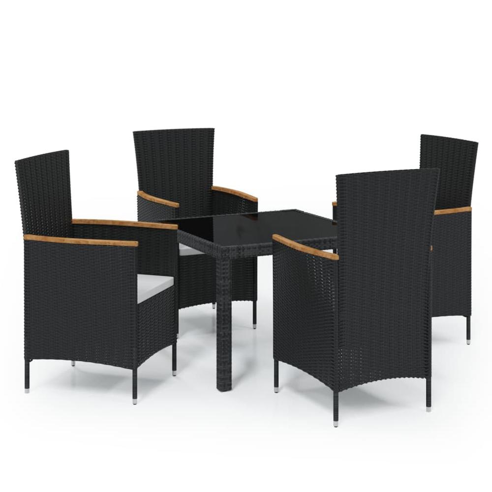 5 Piece Patio Dining Set with Cushions Poly Rattan Black. Picture 1