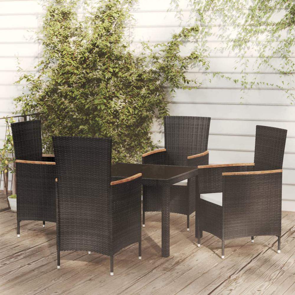 5 Piece Patio Dining Set with Cushions Poly Rattan Black. Picture 12
