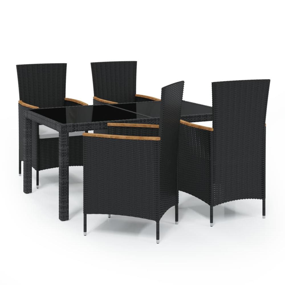 5 Piece Patio Dining Set with Cushions Poly Rattan Black. Picture 1