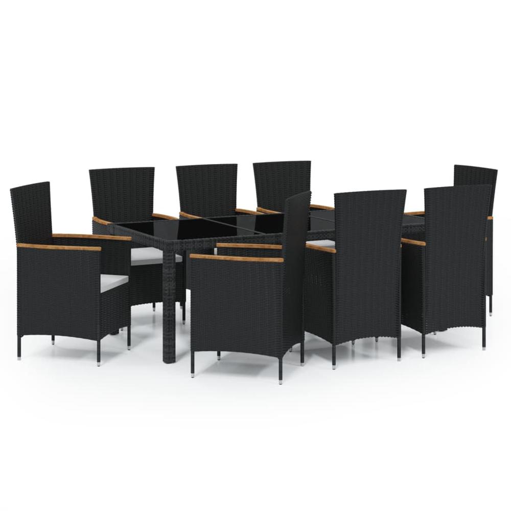 9 Piece Patio Dining Set with Cushions Poly Rattan Black. Picture 1