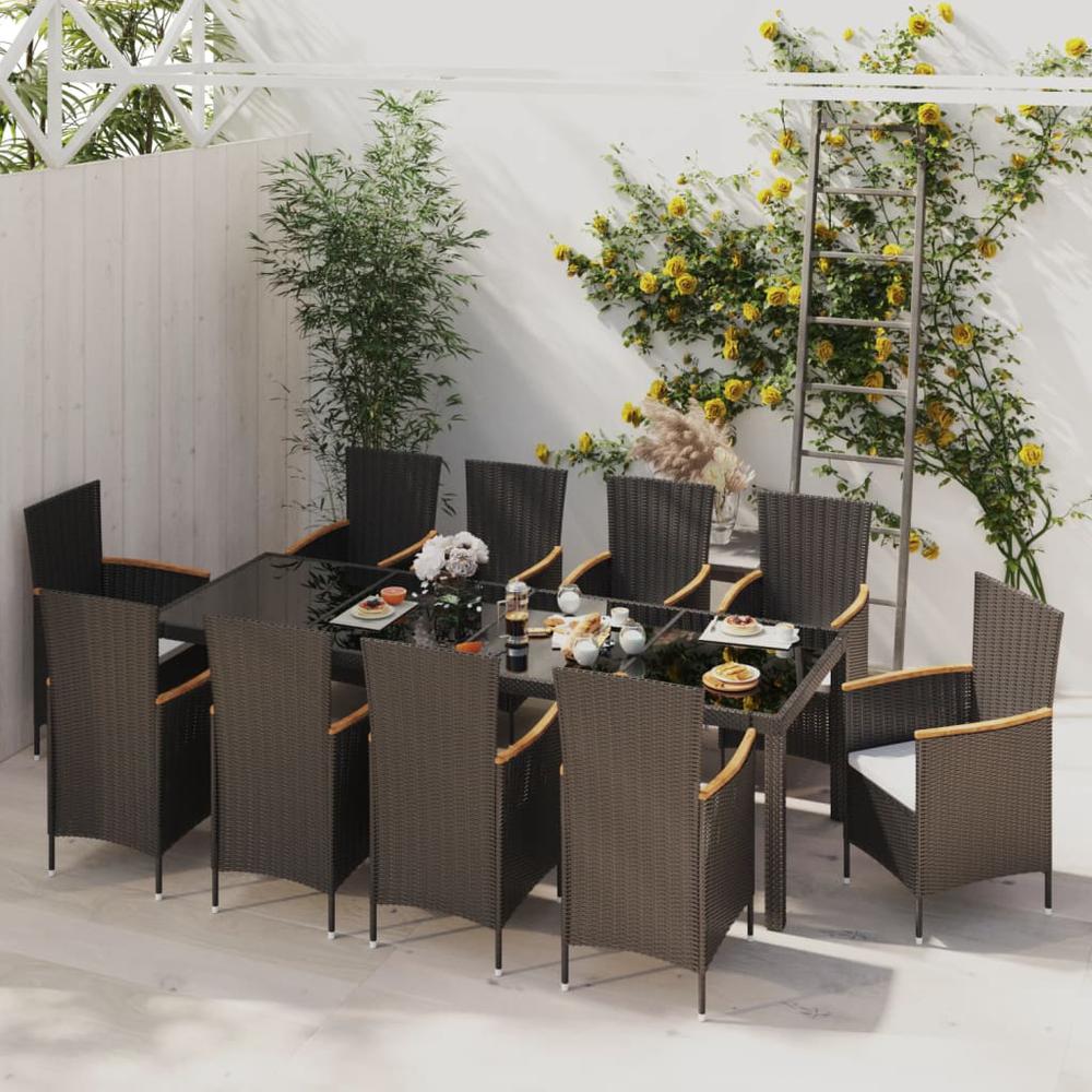 11 Piece Patio Dining Set with Cushions Poly Rattan Black. Picture 6
